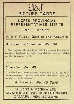 1976 Allens & Regina NZRFU Provincial Union Representatives #39 Laurie Mains Back